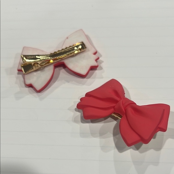 Dark Pink Clay Bow Hair Clips - Picture 2 of 4